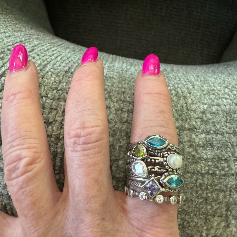 Silpada set 7 sterling silver stackable rings with gemstones fits size 7 3/4–8 - Picture 4 of 10